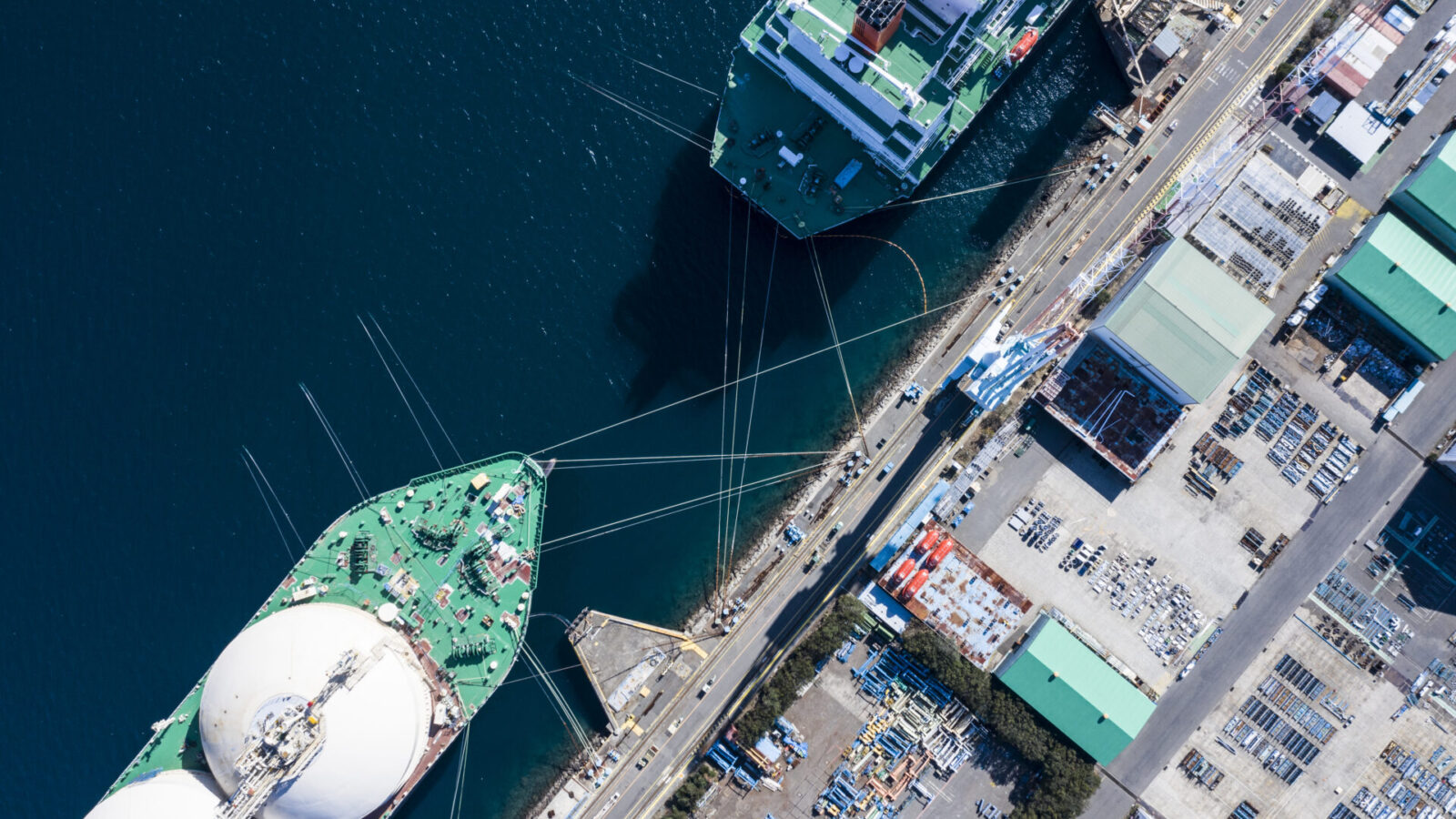 Large transport ship and view of the harbor