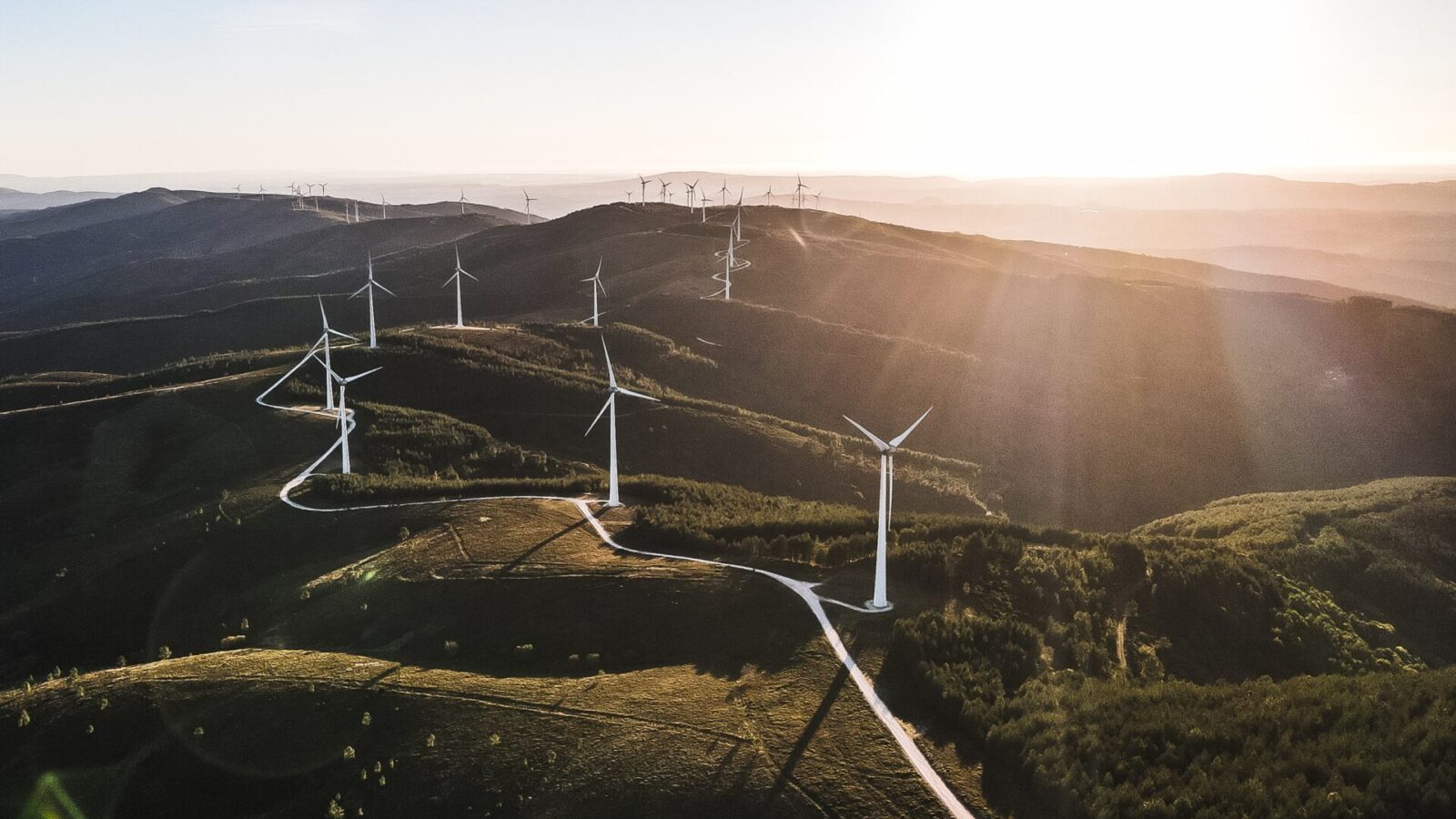 Windturbinen, die Reihenweise installiert sind