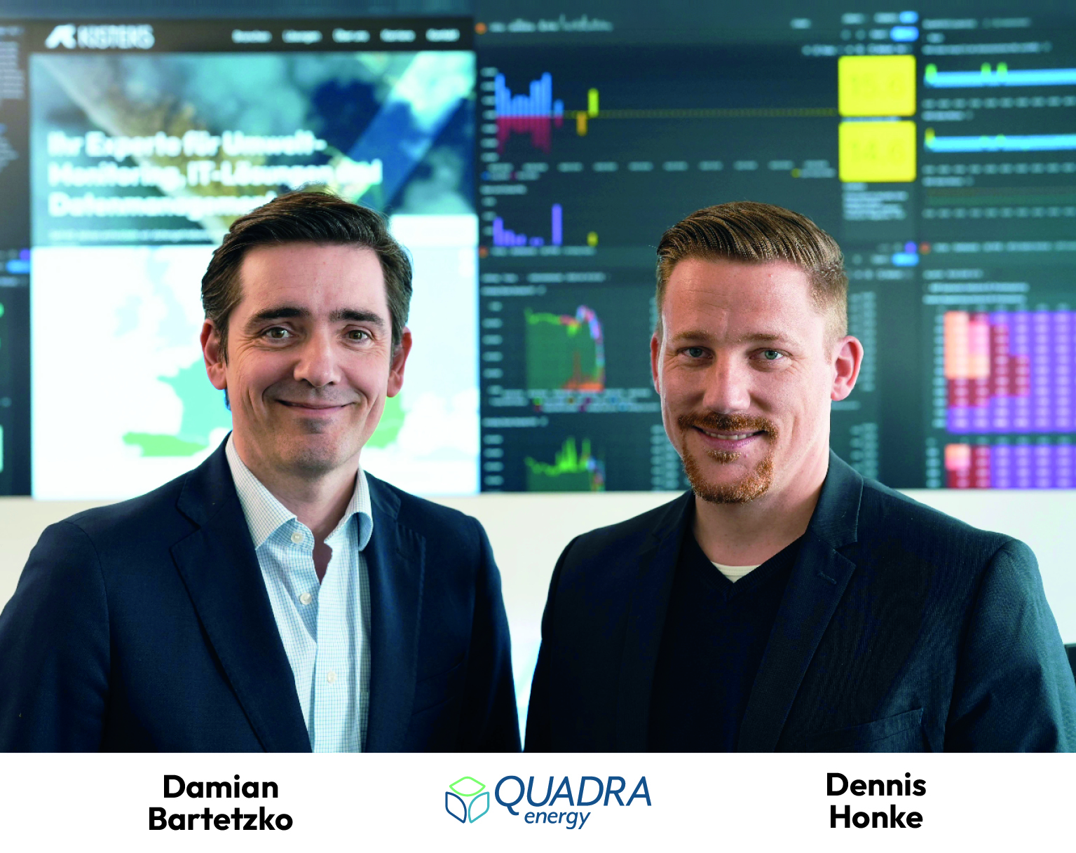 Damien Bartetzko, Head of Trading & Portfoliomanagement, und Dennis Honke, Head of IT, im Trading Floor der QUADRA energy.